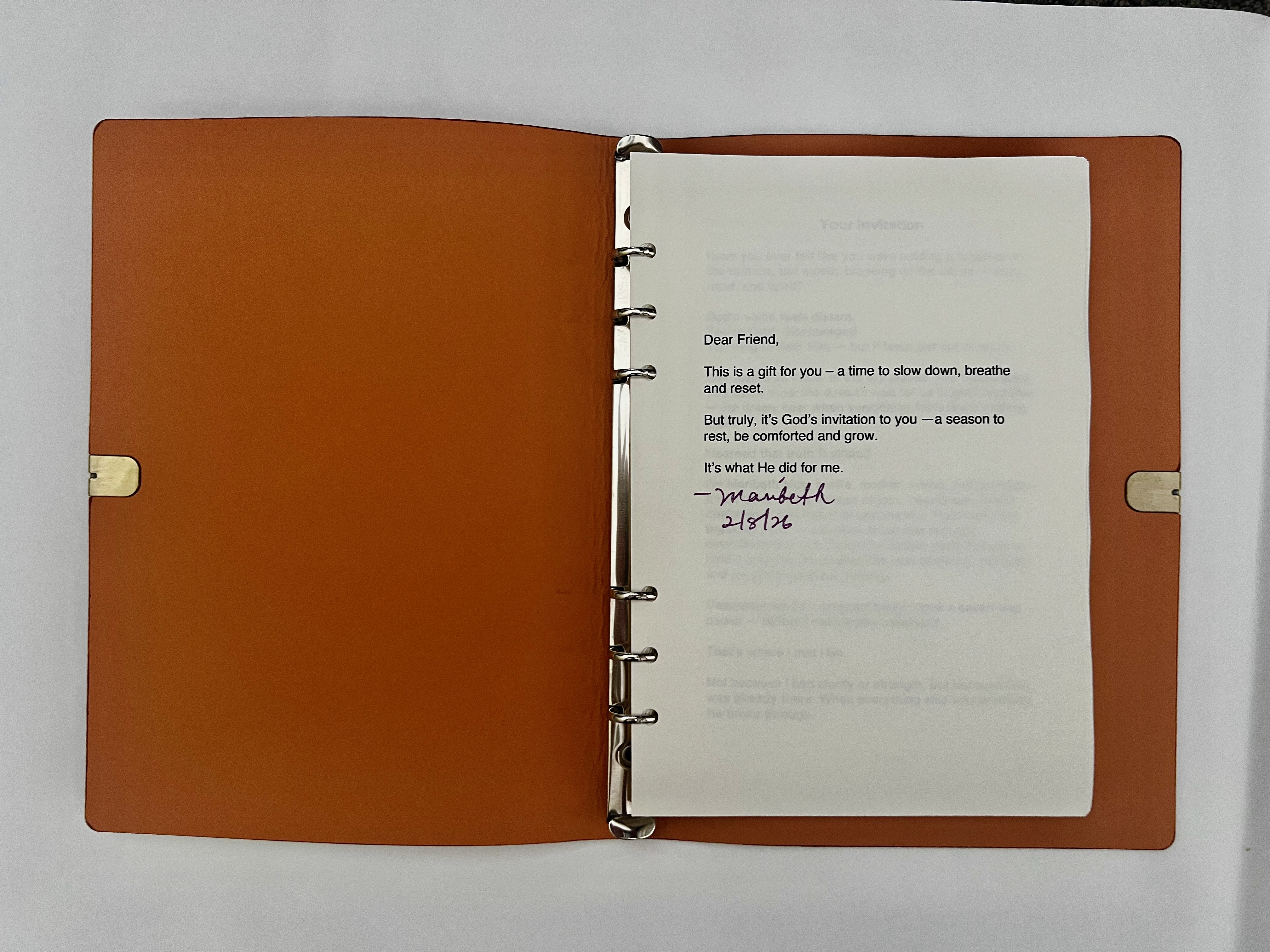 Inside the journal — Maribeth's invitation